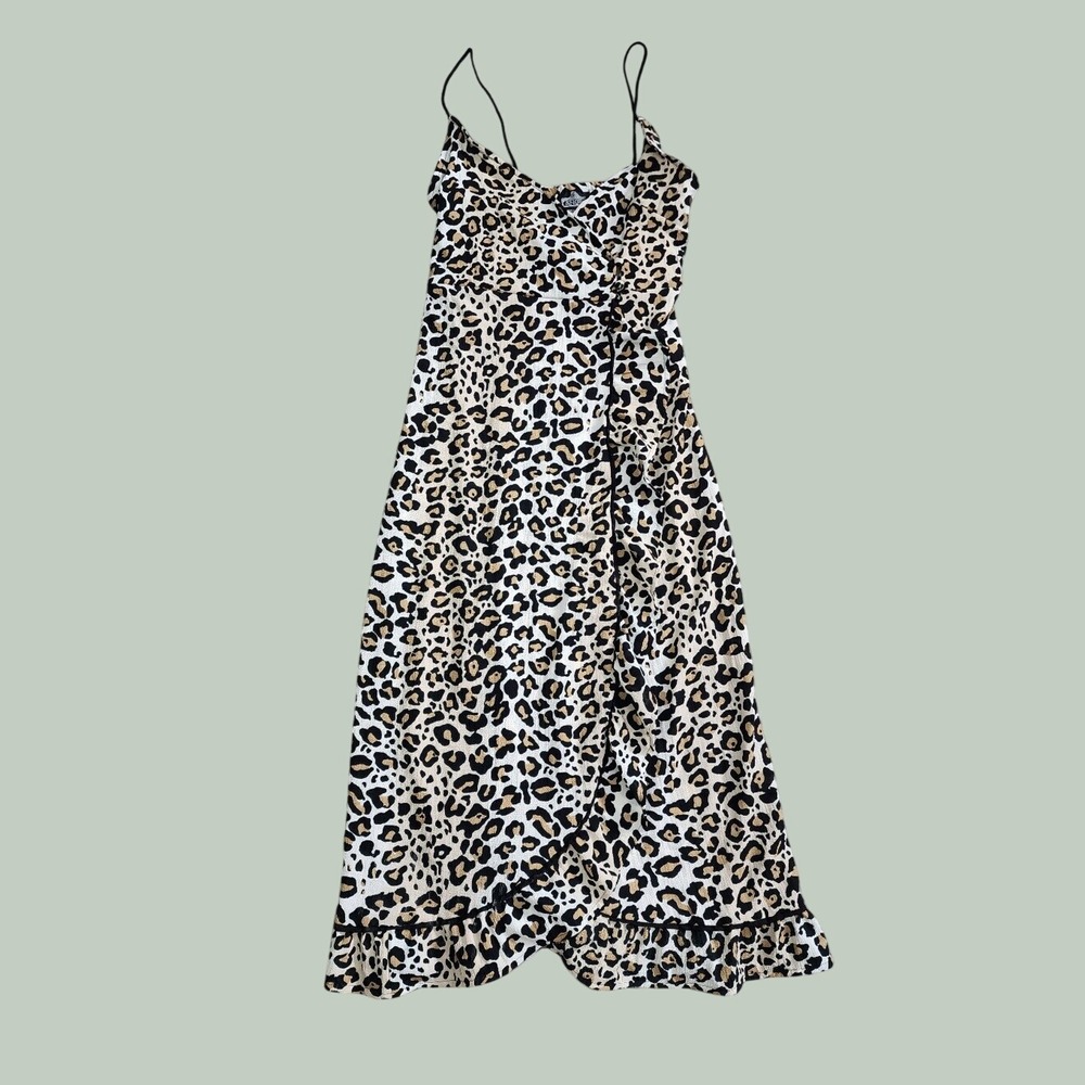 Angie Animal Print Dress Black Ivory Tan Strappy V-Neck Side Button M